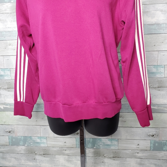 Adidas Three Stripe Purple Pink Crew Neck Sweater - Picture 7 of 9